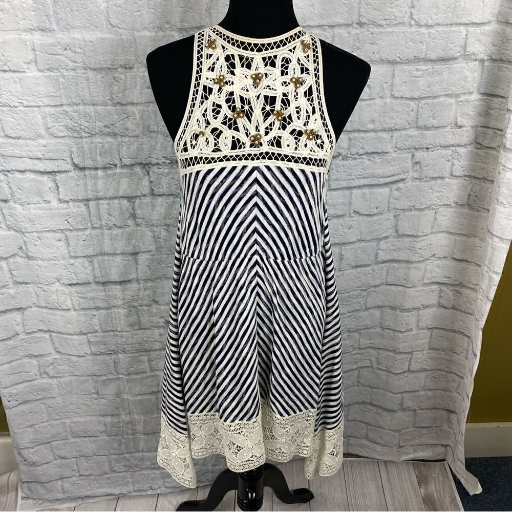 Hazel 100% cotton striped dress with lace size medium women